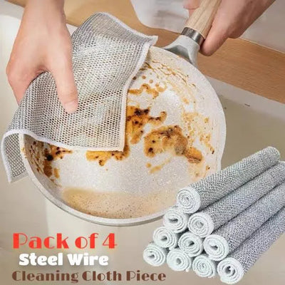 Pack of 4 Kitchen Steel Mesh Wire DisWasher Cleaning Cloth Piece